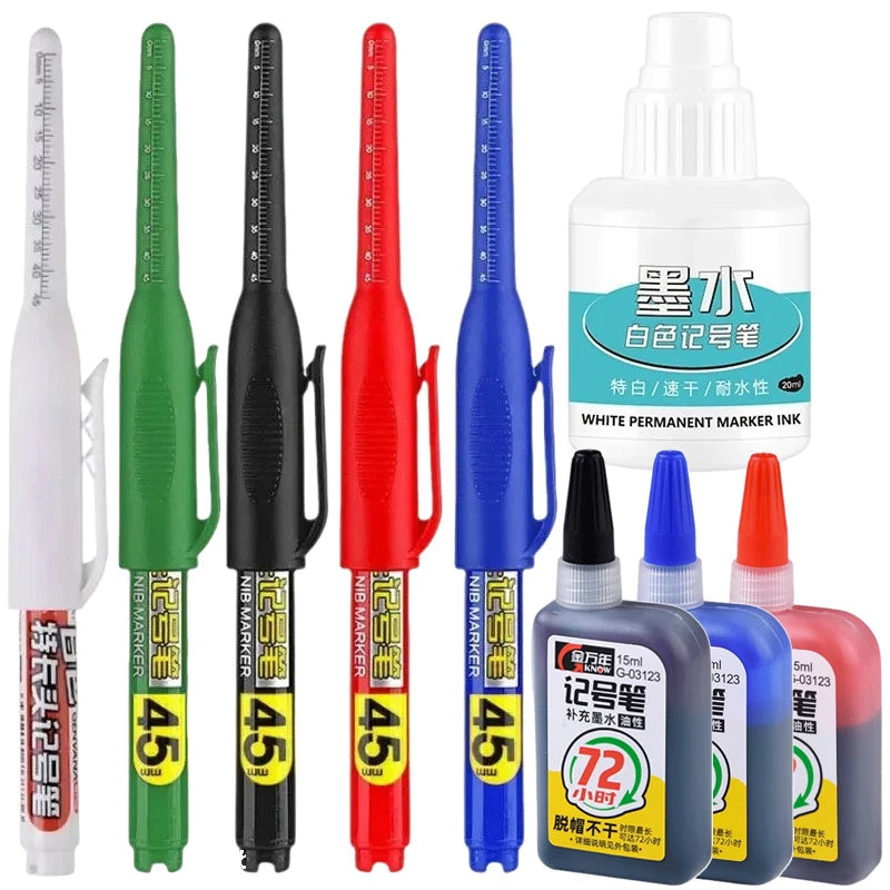 45mm Waterproof Long Head Nib Deep Hole Markers Pen Tile Carpenter Pen Multi-purpose for Woodworking Black/White/Red Ink Qme