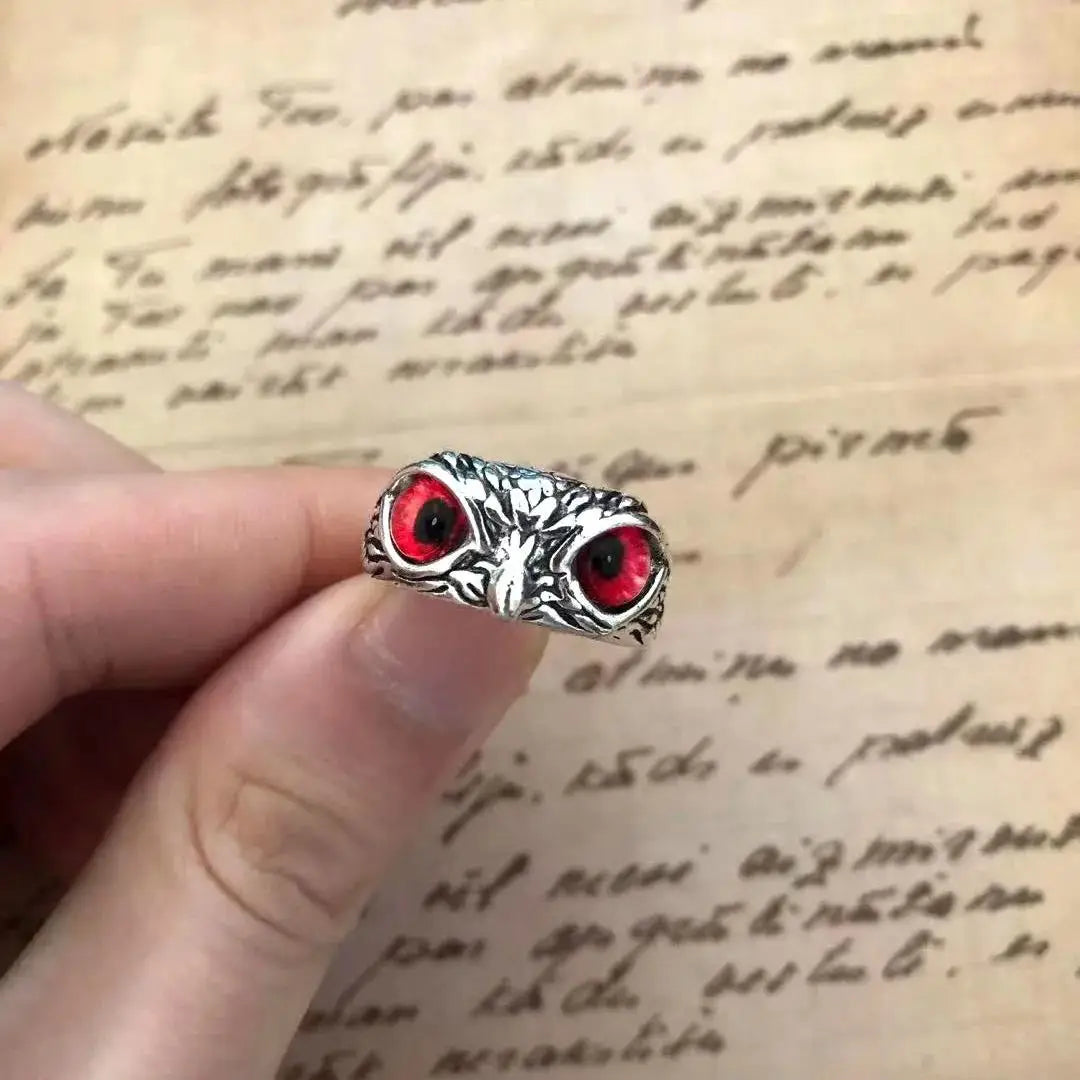 Charm Vintage Cute Men and Women Simple Design Owl Ring Silver Color Engagement Wedding Rings Jewelry Gifts Qme Red antique silver resizable
