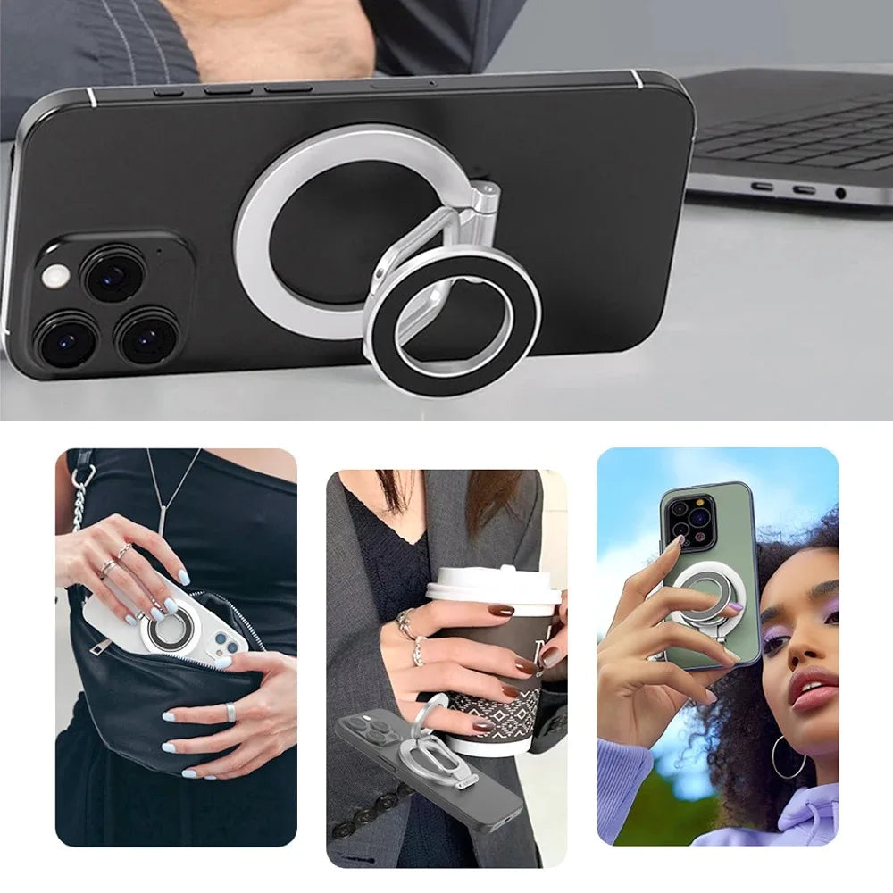 Magnetic Finger Ring Phone Holder Double Sided Kickstand Adjustable Grip Stand Compatible Car Bracket Hands Free for iPhone 17 Qme