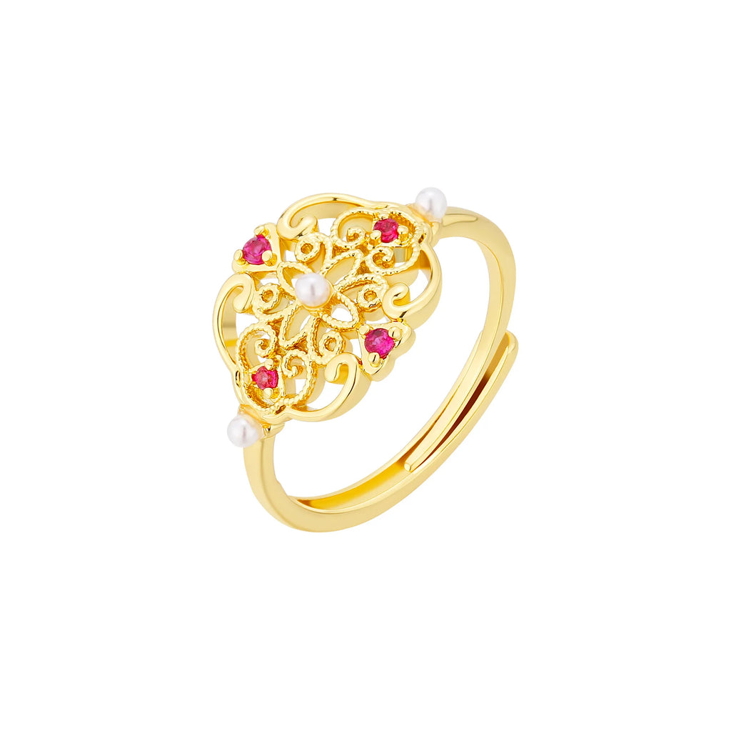New Chinese Style Retro Palace Auspicious Ring with Adjustable Exquisite Temperament and Versatile Ring Jewelry Qme
