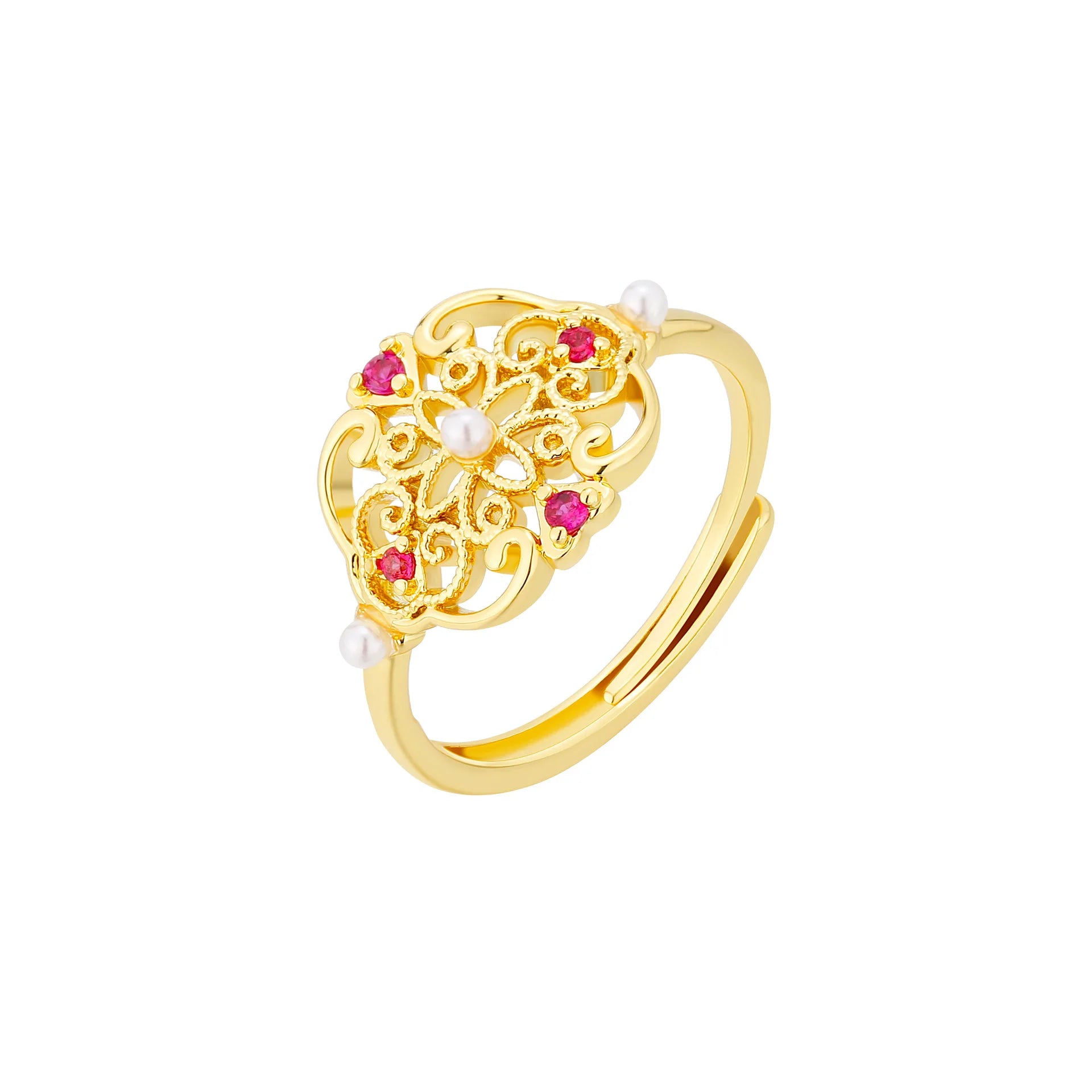 New Chinese Style Retro Palace Auspicious Ring with Adjustable Exquisite Temperament and Versatile Ring Jewelry Qme