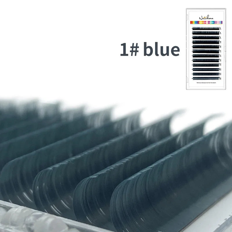 NATUHANA Dark Colored Eyelashes Extension Individual Natural False Qme Dark blue L 0.07mm|Mix