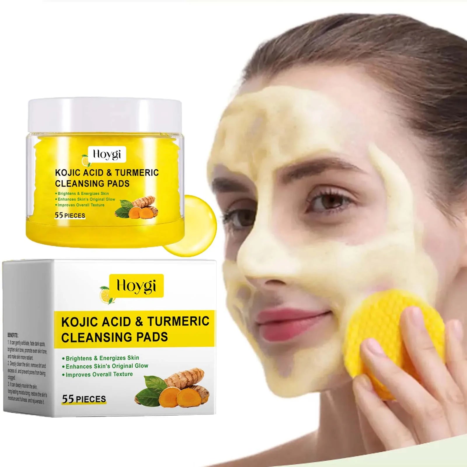 Turmeric Kojic Acid Cleansing Pads Exfoliating Pads Shrink Pores Removing Dead Skin Smooth Brightening Skin Face Cleansing Qme