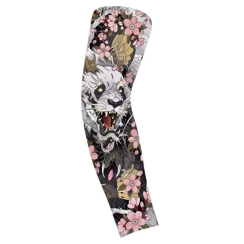 Flower Arm Pattern Flower Arm Tattoo Sleeve Breathable Thin Men Sunscreen Sleeve UV Protection Long-sleeved Ice Silk Arm Sleeve Qme style 16