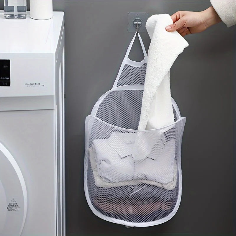 1pc Foldable Laundry Basket, Bathroom Clothes Storage Hanging Bag, Household Wall Mounted Dirty Clothes Basket, Laundry Hampers Qme