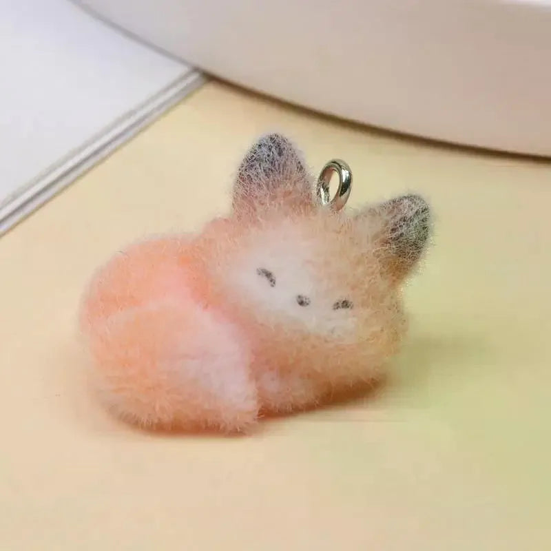 4pcs Resin Material Cute Cartoon Animal Fox Flocking Resin Charms Pendant For Jewelry Making DIY Keychain Necklace Accessories Qme