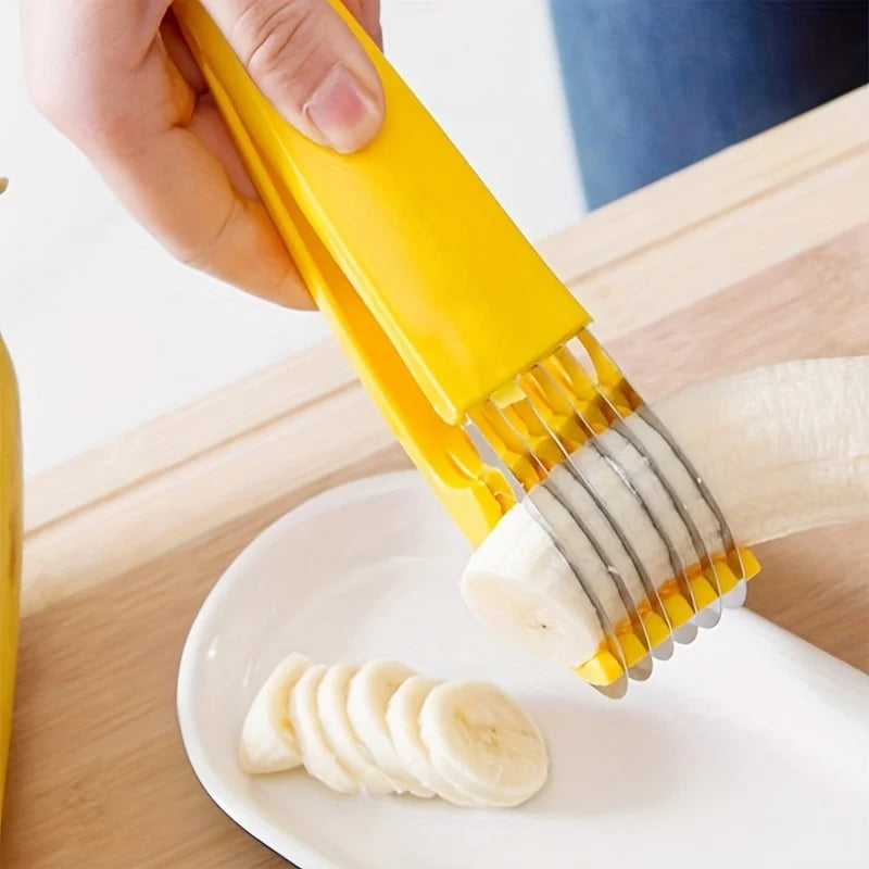 Heavy-Duty Stainless Steel Hot Dog & Banana Slicer with Non-Slip Grip - Multi-Purpose Fruit, Sandwich, and Sausage Cutter - Easy Qme