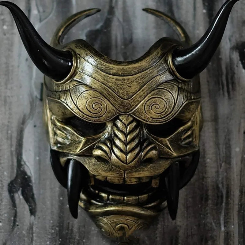 Japanese Horror Legend Hannya Resin Latex Mask Cosplay Ghost Demon Samurai Noh Kabuki Red Prajna Halloween Masquerade Party Prop Qme