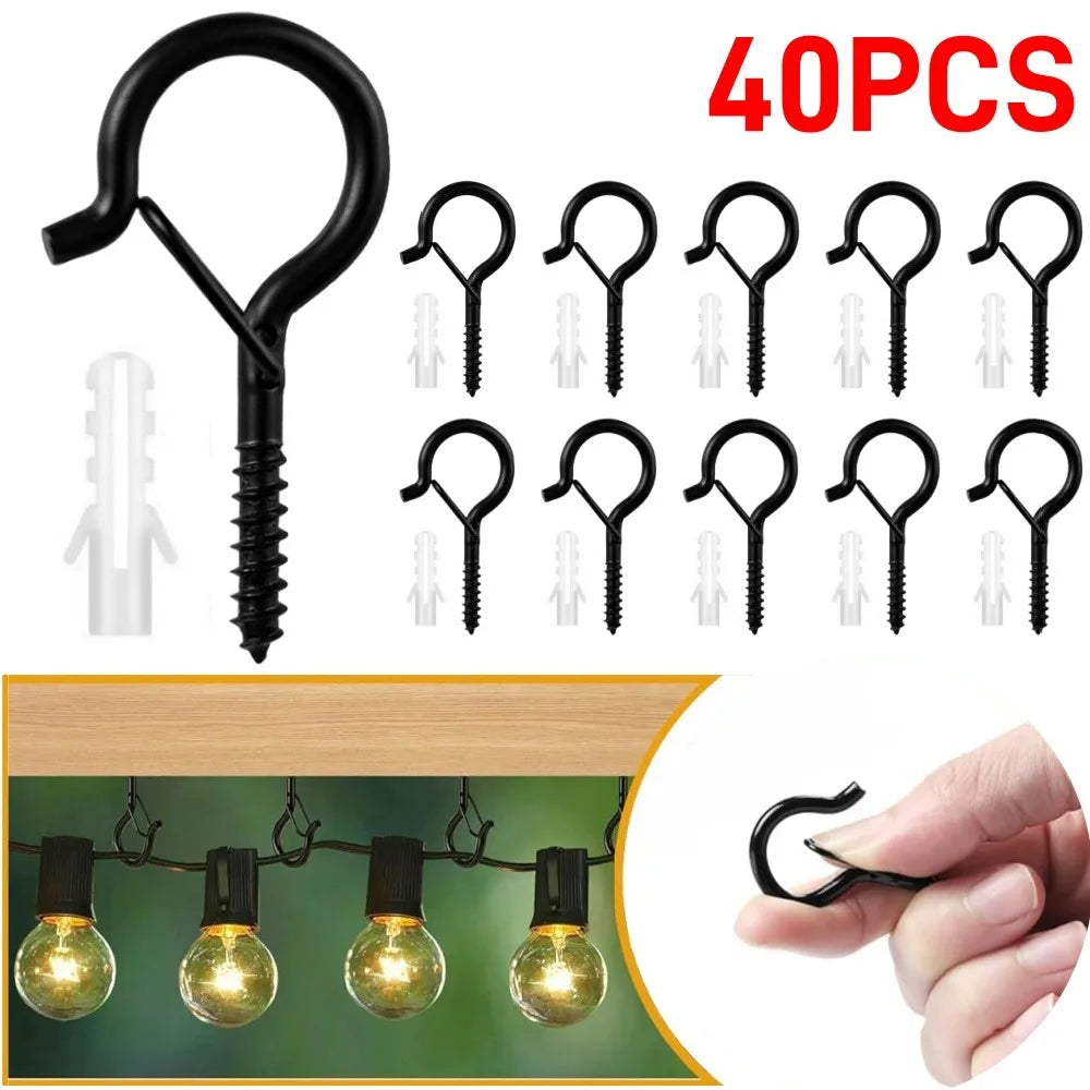 40PCS Sheep Eye Hook with Safety Buckle Q-type Screw Hook for Hanging Outdoor String Lights Ceiling Storage Pegboard Accessories Qme