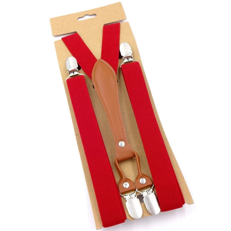 New Fashion Suspenders Men Women Adult Leather Trimmed End Y Back Adjustable Elastic Trouser Braces Strap Belt Wedding Party Qme Red China Mainland