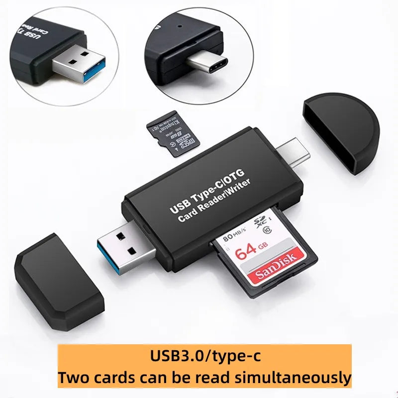 3-in1 Micro USB SD TF Memory Card USB C OTG Card Reader Adapter High Speed USB 2.0 for Phone Laptop Camera Photo Transfer Memory Qme C