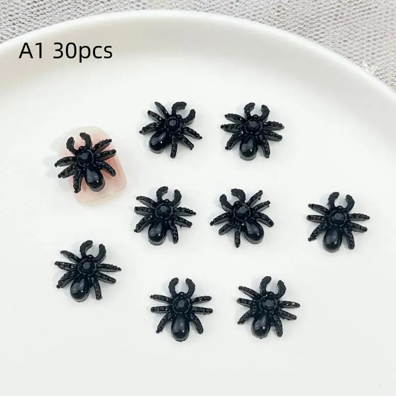 Halloween Nail Art Decorations Black Bat Spider Design Autumn Charms Qme A1 30pcs