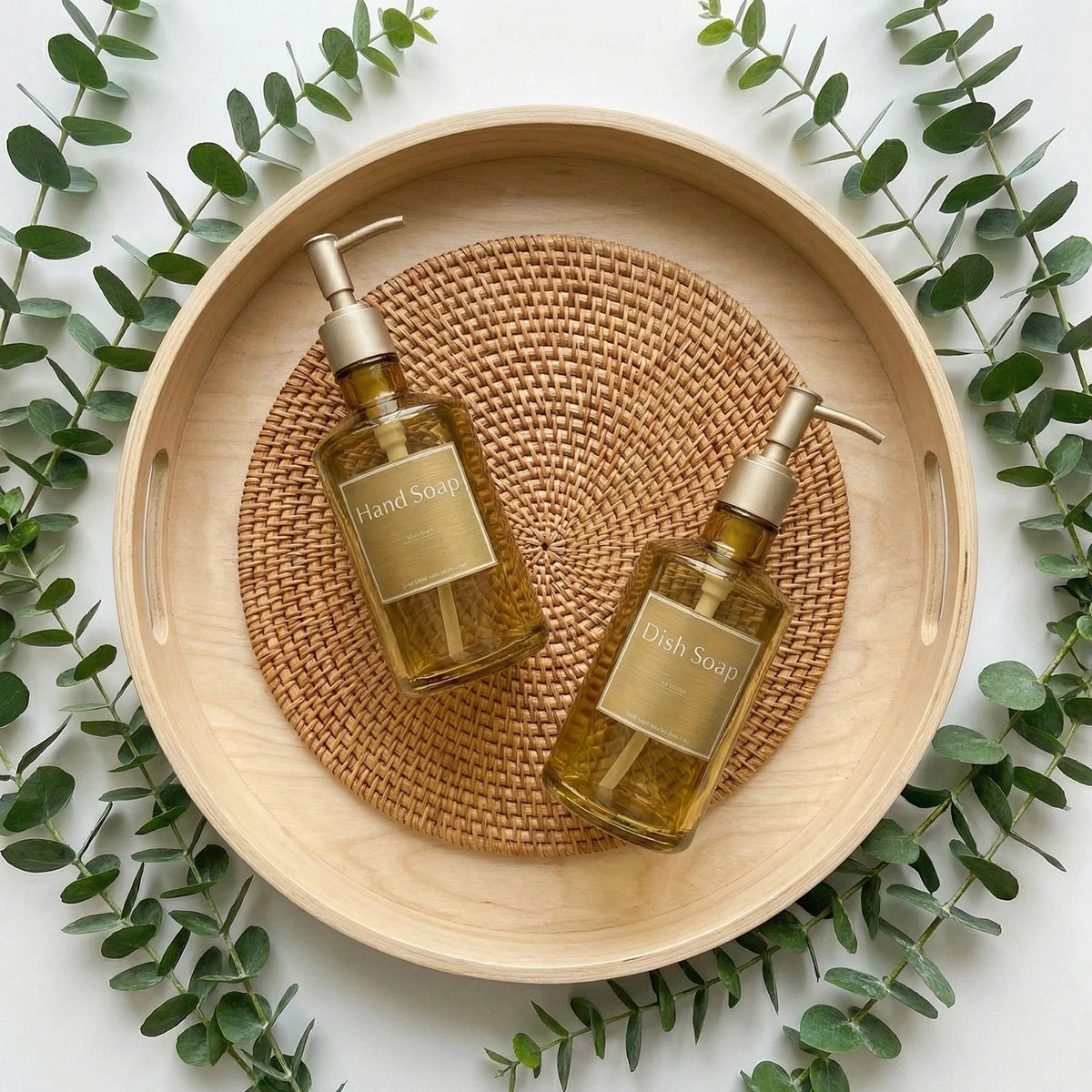 2PCS/SET Kitchen Counter Hand Soap Dispenser, Refillable Dish Soap Bottles with Gold Labels, 500ML/16.9OZ Reusble Pump Bottle Qme