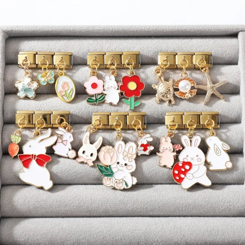 Fashion 3PCS Pendant Series Lovely Dogs Cats Italian Charm Link Stainless Steel Fit 9mm Italian Chain Bracelet DIY Making Gifts Qme