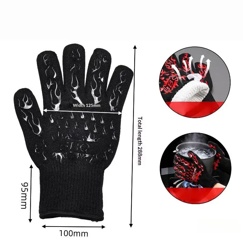1/2Pcs Non Slip Silicone Oven Gloves BBQ Gloves Fireproof Heat Resistant Cut Resistant Mitts Kitchen Gloves For Barbecue Cooking Qme A2