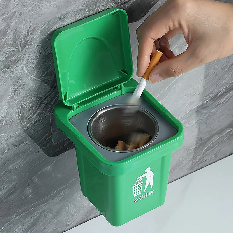 Lid Stainless Steel Ashtray Bathroom Wall Hanging Notch Anti-fly Ash Qme Green