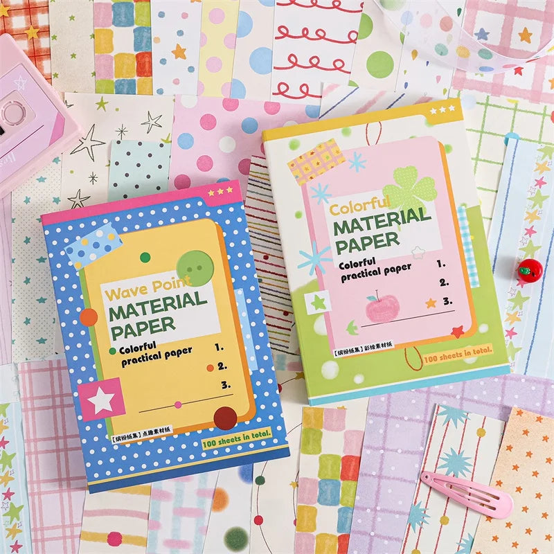 TIANZI 100 pcs Colorful style material Decorative Scrapbooking Diary Background paper DIY junk journal Lable Stationery supplies Qme AB