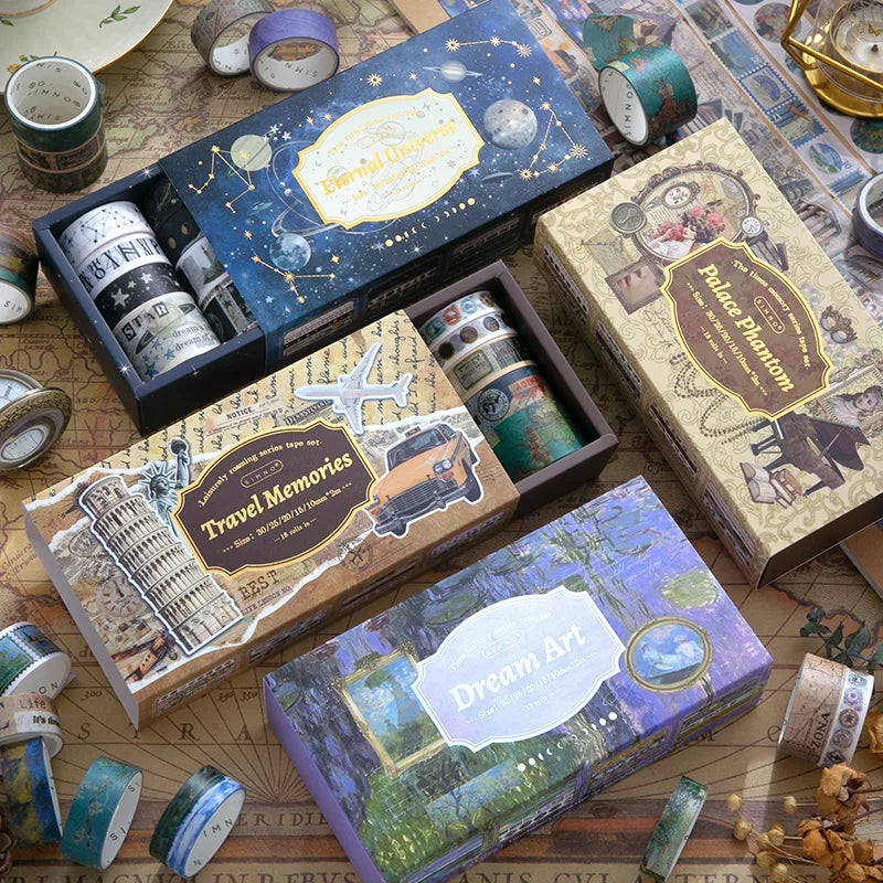 18 Rolls Retro Washi Tape Decorative Adhesive Tape School Office Journal Supplies Scrapbooking Stickers Stationery Masking Tapes Qme