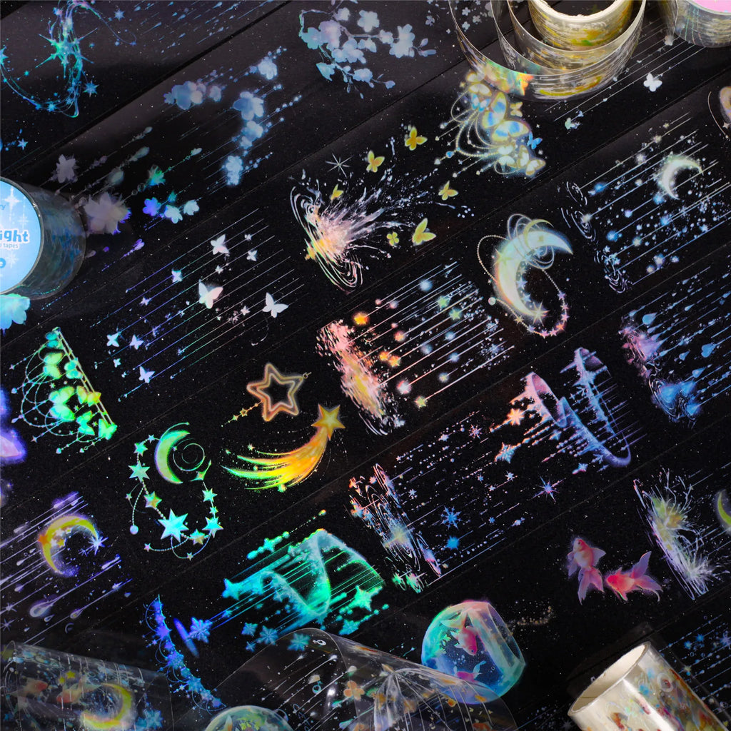 1 Roll Holographic Iridescent Fringe Rainy Night Washi Tape for Journal DIY Frame Scrapbook Decorate Laptop Phone Qme