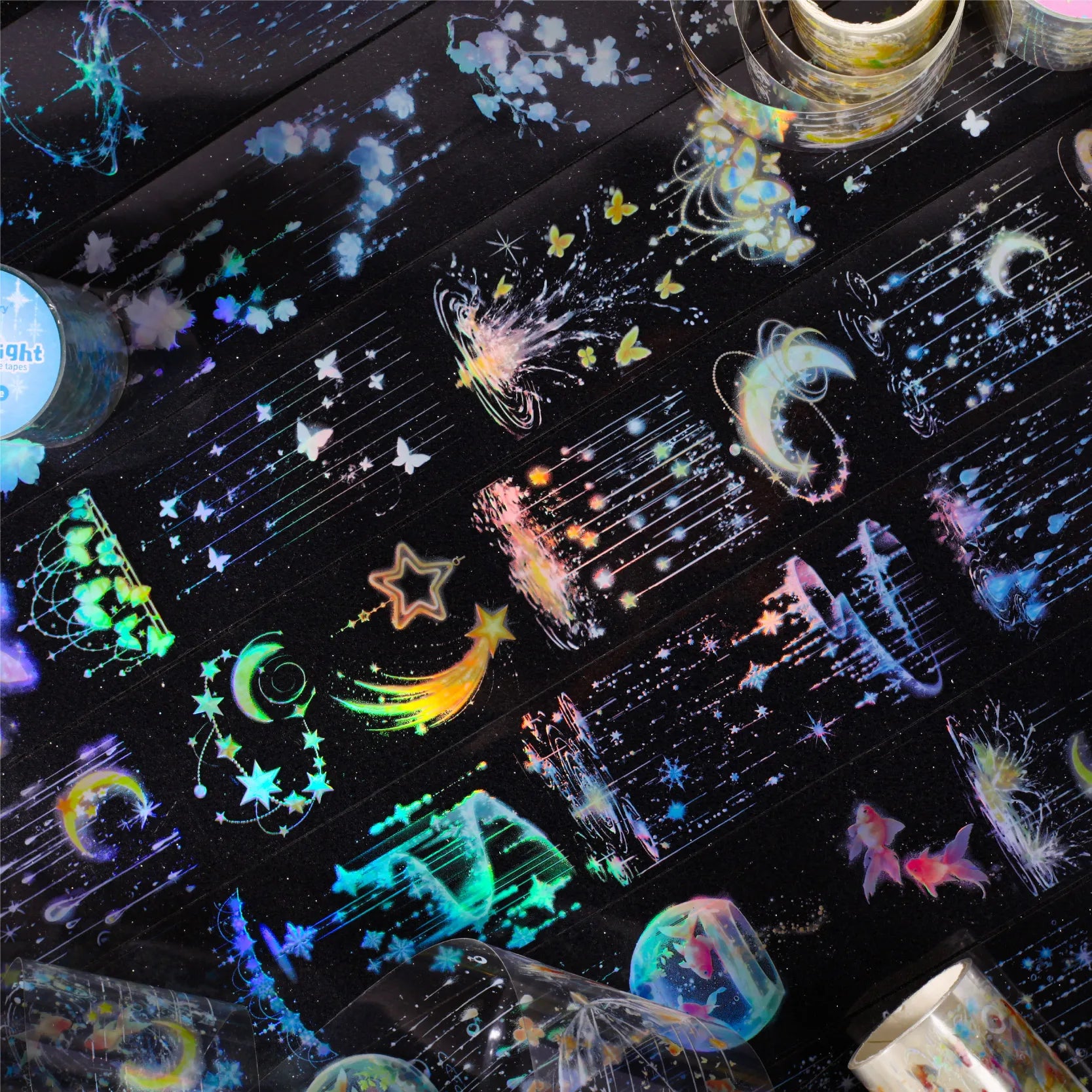 1 Roll Holographic Iridescent Fringe Rainy Night Washi Tape for Journal DIY Frame Scrapbook Decorate Laptop Phone Qme