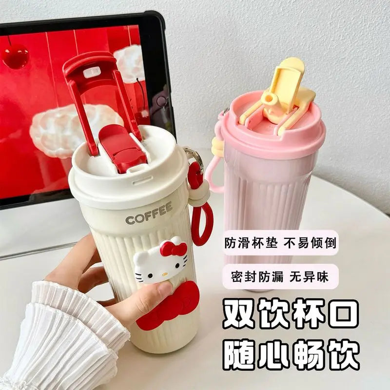 Cute Hello Kitty Insulated Cup Stylish 316 Stainless Steel Straw Cup for Women Large-Capacity, Portable Coffee Cup for Work Qme