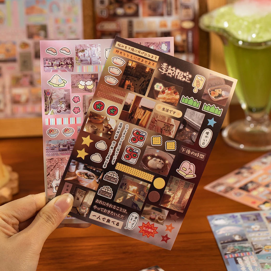 30/60 Sheets Vintage Flavors Street Series Sticker Book Food Creative Handbook DIY Scrapbook Framed Albums Japanese Stationery Qme