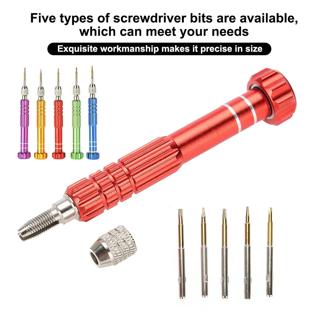 Watch Repair Screwdriver Set Screwdriver Handle With 5 Precision Bits Phone Glasses Watch Repair Tool Kit Repair Screwdriver Qme