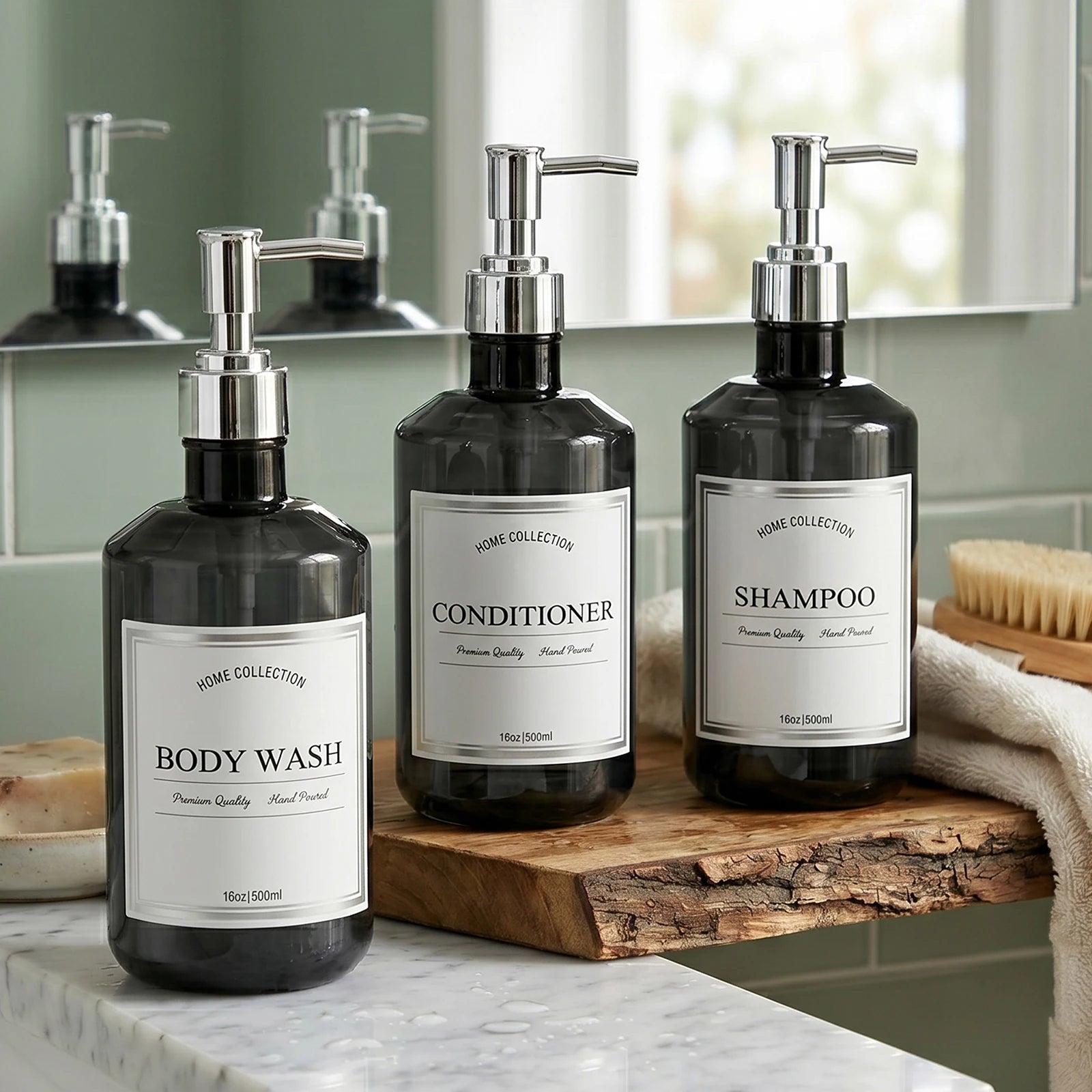 Refillable Shower Bottles Trans-Black Pump Dispenser for Bathroom Airbnb Salon Guest Bath Soap Dispenser Daily Bathroom Refills Qme