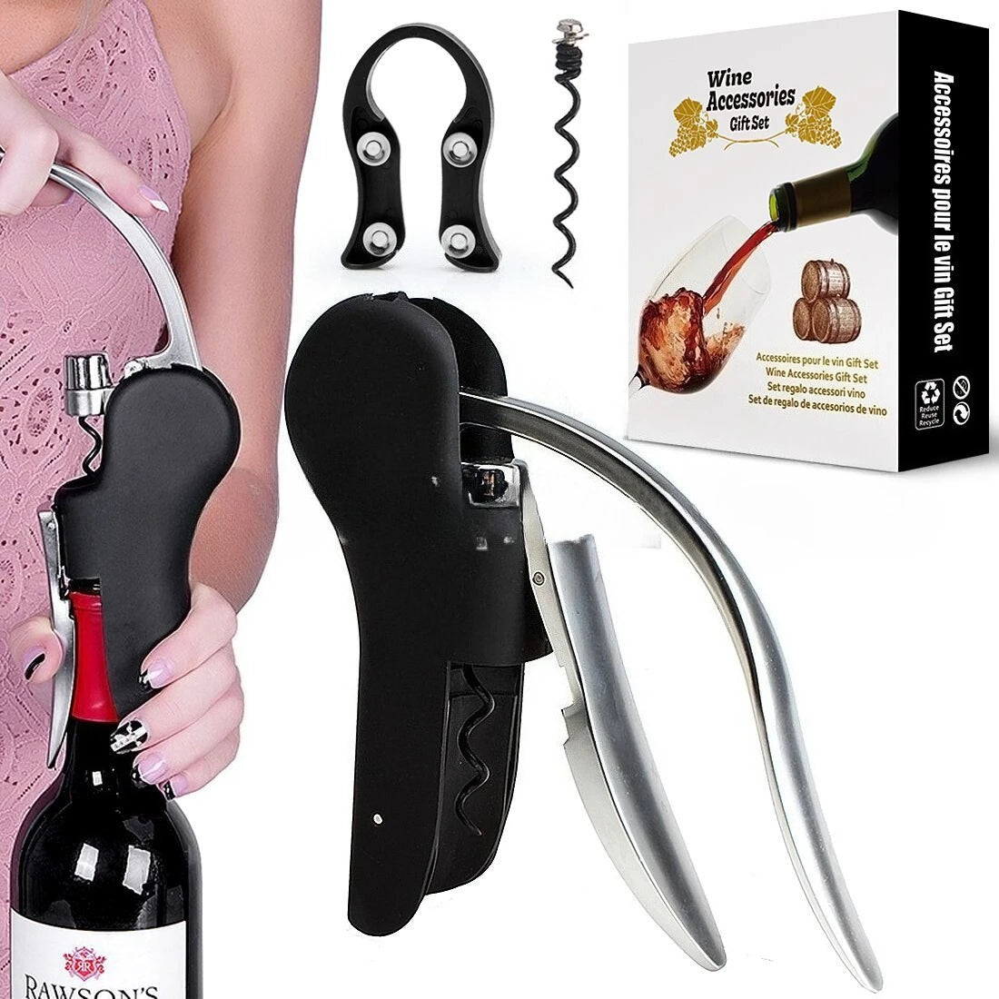 Zinc Alloy Goose Wine Opener Fast Cork Removal Tool Red Portable Easy Qme 1 set