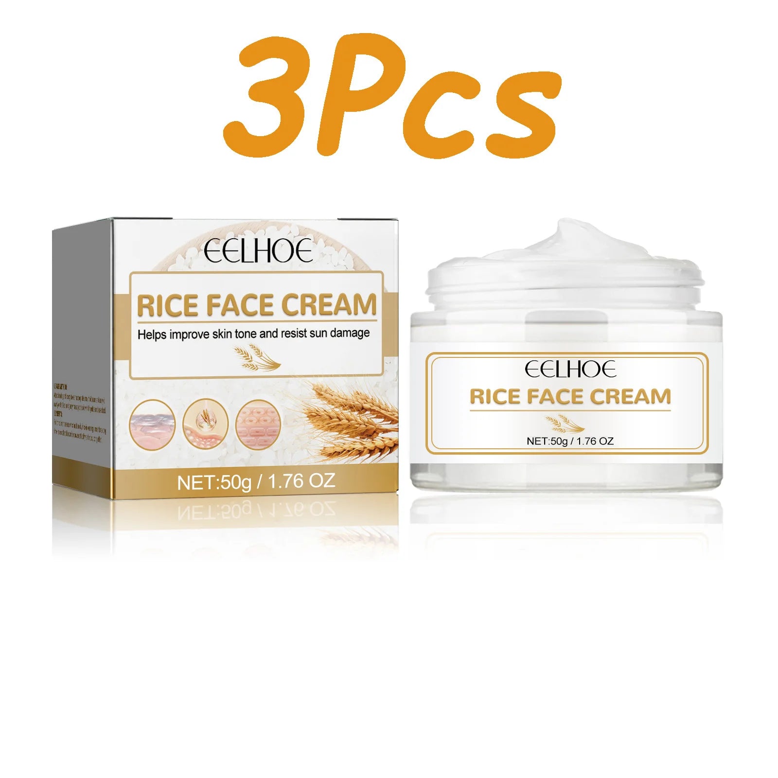 White Rice Face Cream Moisturizing Firming Fade Fine Lines Tighten Pores Lighten Dark Spots Nourishing Brightening Face Cream Qme 3 x 50g Boxed