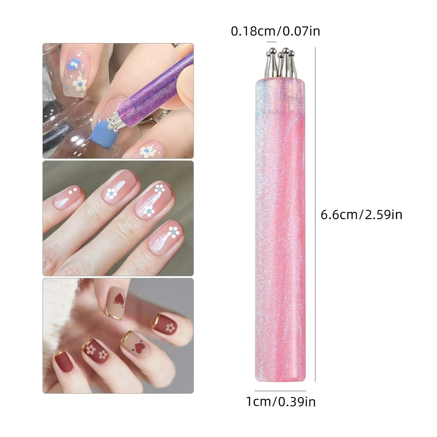One-Stroke Flower Nail Pen, 1.8mm Tip for Perfect 5-Petal Design, Easy DIY Dotting Tool for Nail Art, 4 Colors Quick Nail Tools Qme pink