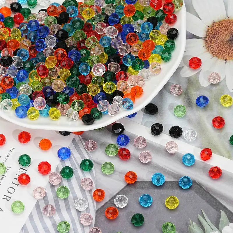 4mm/6mm Briolette Glass Beads Jewelry Making Faceted Rondelle Colorful Crystal Spacer Loose Beads for Bracelet Necklace DIY Qme