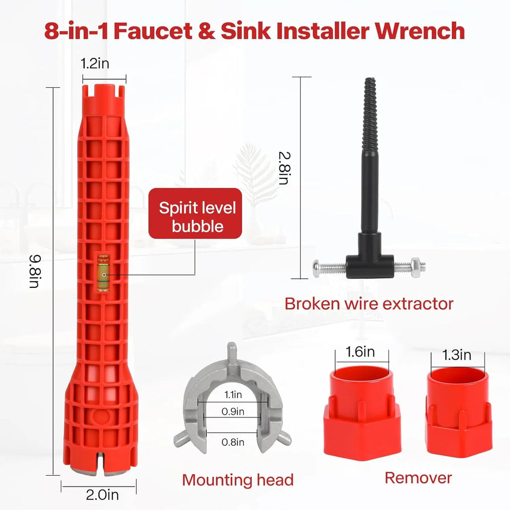 8 in 1 Sink Wrench Multi-functional Plumbing Tool with Level Bubble for Kitchen Bathroom Qme