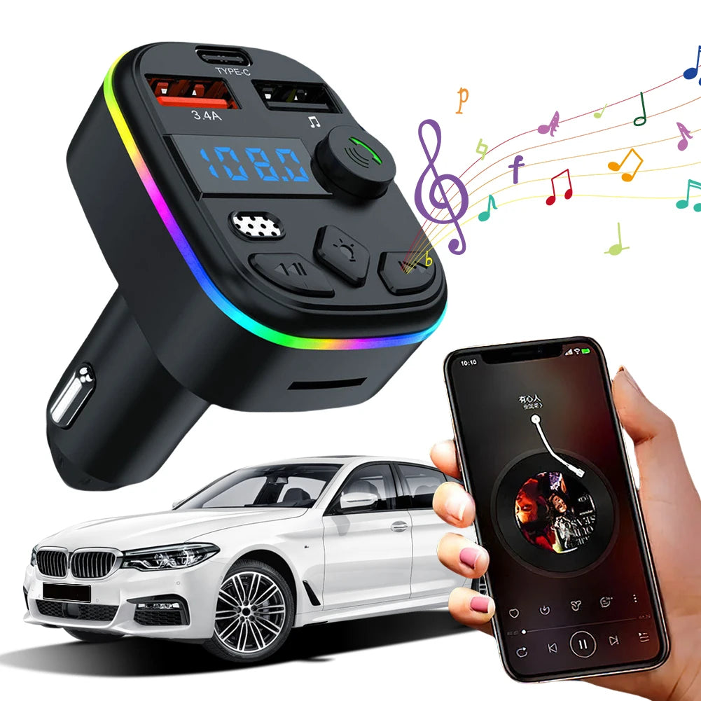 Car Charger Dual USB Type C Car MP3 Player Bluetooth-Compatible 5.3 Support TF Card U Disk Cell Phone Charger Car FM Transmitter Qme
