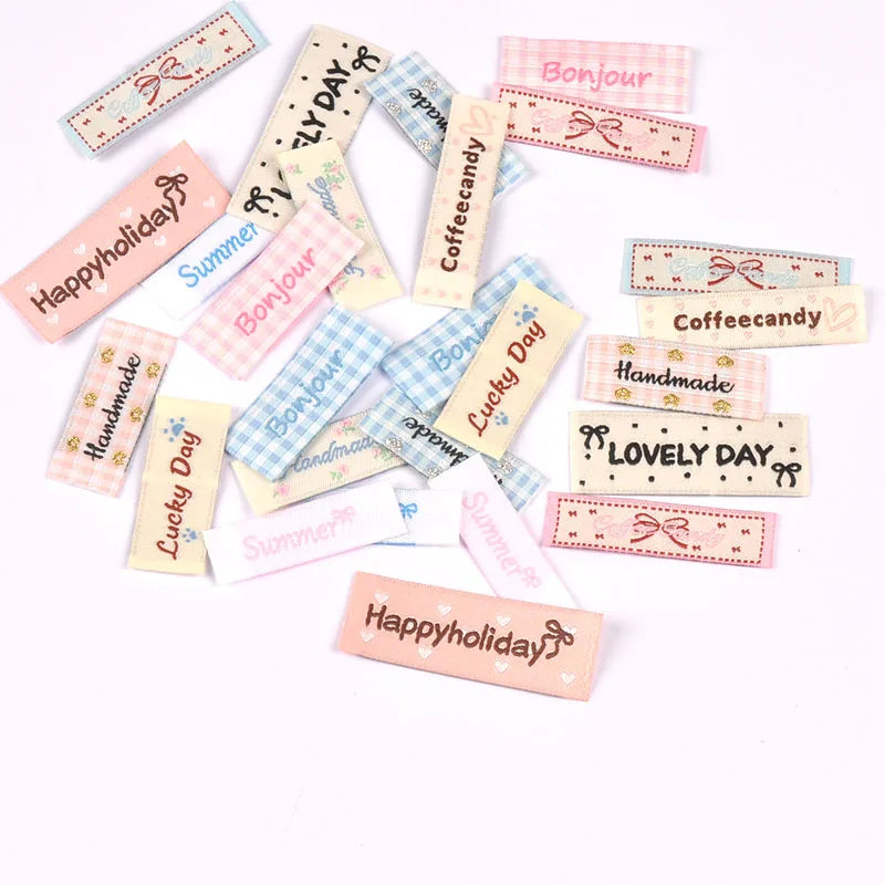 50pcs 12-50mm Assorted Cute Fabric Labels, Handmade Cotton Clothing Tags for DIY Sewing Crafts Clothes Bags cp3839 Qme