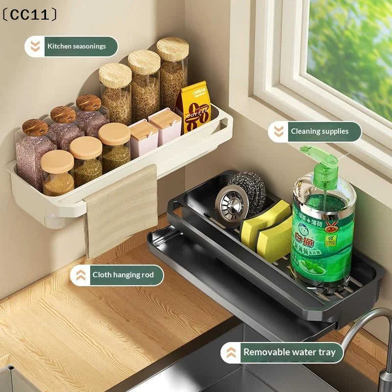 No-drill Kitchen Sponge Drying Rack Sink Caddy Dish Soap Towel Bar Qme