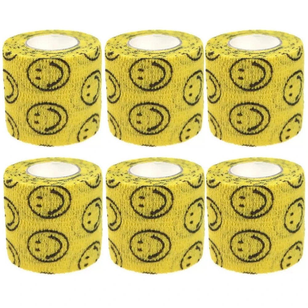 6/12PCS Gauze Bandage Self-adhesive Breathable Elastic Bandages for Nail Tattoo Art Sports Fixing Finger Wrist Leg Qme 6 Smile Face