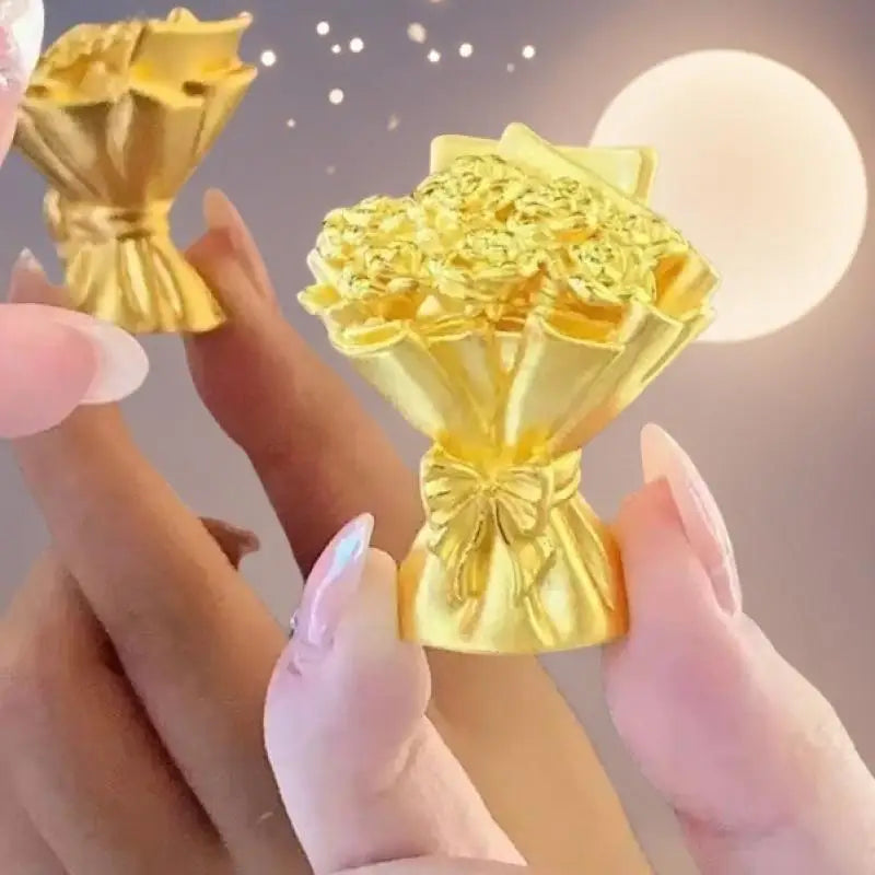 Mini Gold Rose Bouquet Ornament Handmade Metal Artificial Flower Qme