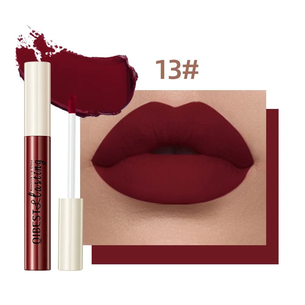 Nude Matte Lip Gloss 24 Colors Long-lasting Velvet Lipstick Waterproof Non-stick Cup Sexy Red Dark Lip Tint Makeup Cosmetic Qme 13