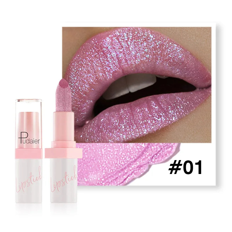 Shiny Pearl Diamond Lipstick 10 Colors Metallic Matte Lip Gloss Long Lasting Waterproof Moisturising Lip Tint Beauty Cosmetic Qme 01