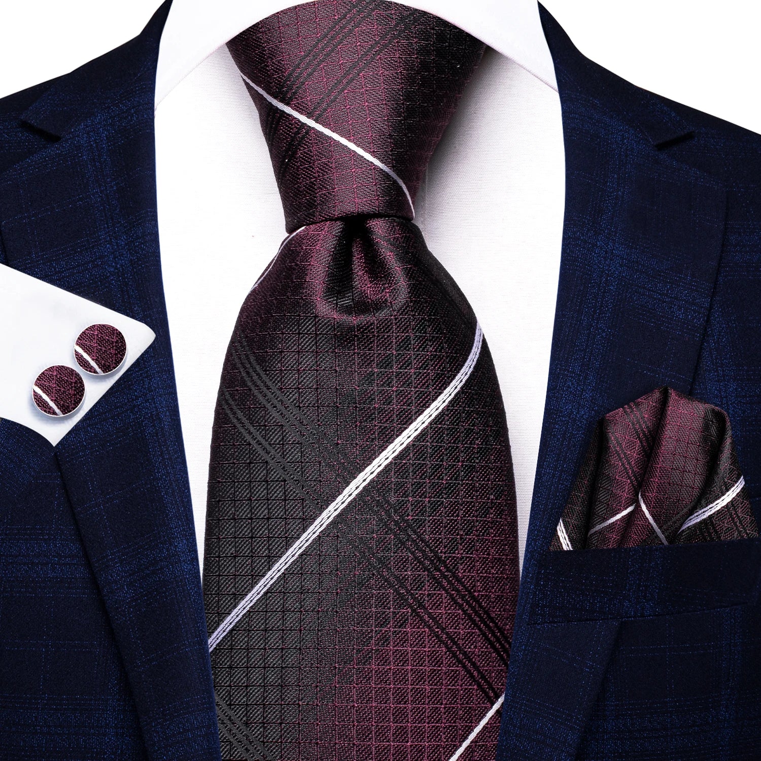 Navy Blue Striped Wedding Tie Men Fashion Design Green Red Necktie