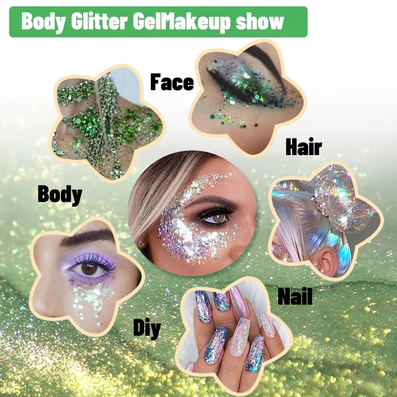 6-Pack Glitter Stick Sequin Gel Face Waterproof Sweat Proof Qme