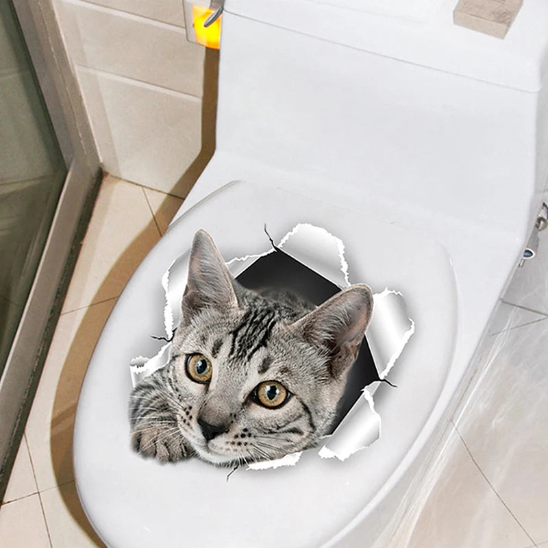 Animal Decals Decor Bathroom Washroom Funny 3D Kitten Toilet Seat Qme