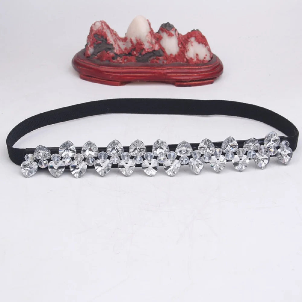 Rhinestone Shine All-match Adjustable Waistband Women Waist Belt Waist Corset Belts Crystal Elastic Belt Elastic Cummerbunds Qme white