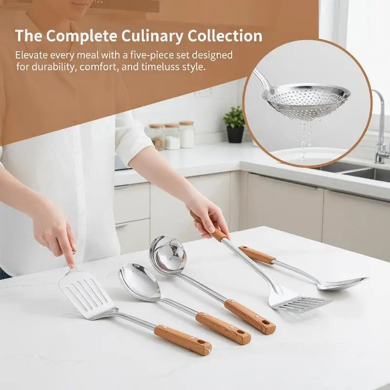 Durable Stainless Steel Wok Spatula Long Handle Kitchen Gadgets Qme