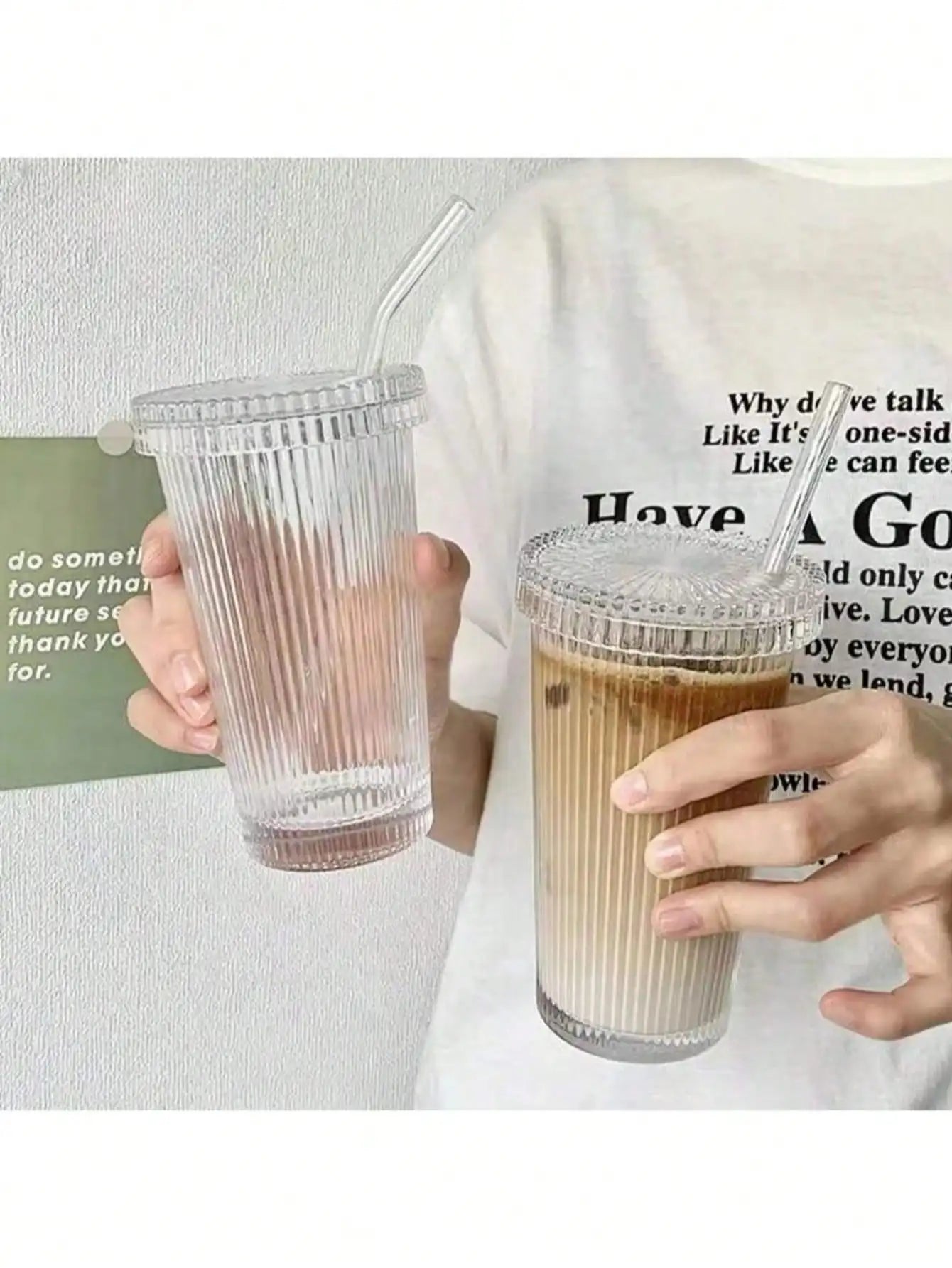 Striped Pattern Water Cup High-value Cold Drink Iced Coffee Simple Qme
