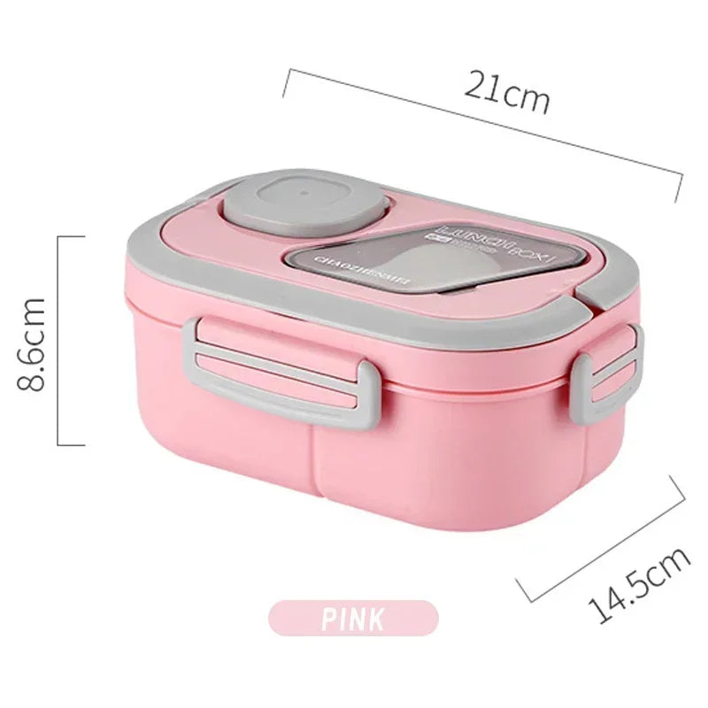 Portable Lunch Box Compartment Wheat Straw Bento Carrying Handle Qme Lunch-Box-Pink