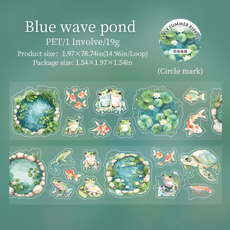200cm/Roll Summer Lotus Pond PET Tape Cute Literary INS Style Journal Handbook Tapes Creative DIY Scrapbook Collage Stationery Qme A1 50mmx200cm