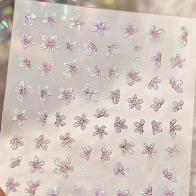 Mini 5-Petal Flower Nail Sticker Colorful DIY Decal Fresh Small Art Qme Pink