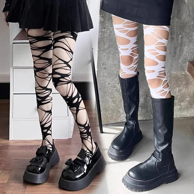 Sexy Black Ripped Fishnet Tights Fashion Women Gothic Punk Hollow Out Qme